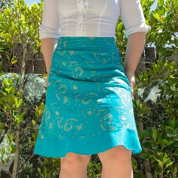 Forever 21 Dresses & Skirts - Turquoise A-Line Mini Skirt With Gold Embroidery